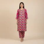 Vibrant Magenta Floral Khaddar 2-Piece Suit – Printed Winter Co-ord Set with Straight Trousers