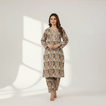 Premium Digital Printed Khaddar 2-Piece Suit – Elegant Floral Fusion (Stitched)