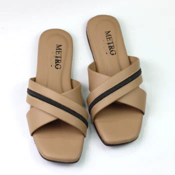 Women’s Crossover Strap Flat Sandals with Zipper Detail – Chic Casual Slip-Ons