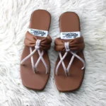 Luxury Rhinestone Bow Flats – Elegant Brown Festive Slides for Women