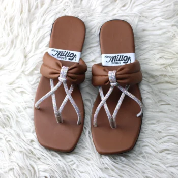 Luxury Rhinestone Bow Flats – Elegant Brown Festive Slides for Women