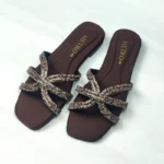 Elegant Rhinestone Cross Strap Ladies Slippers – Fancy Flats for Women