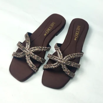 Elegant Rhinestone Cross Strap Ladies Slippers – Fancy Flats for Women