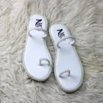White Pearl Embellished Toe-Ring Flats – Elegant Summer Collection