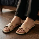 Lux Croc-Textured "H" Cut-Out Sliders