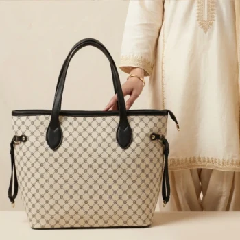 Premium Monogram Pattern Tote Bag with Midnight Black Accents
